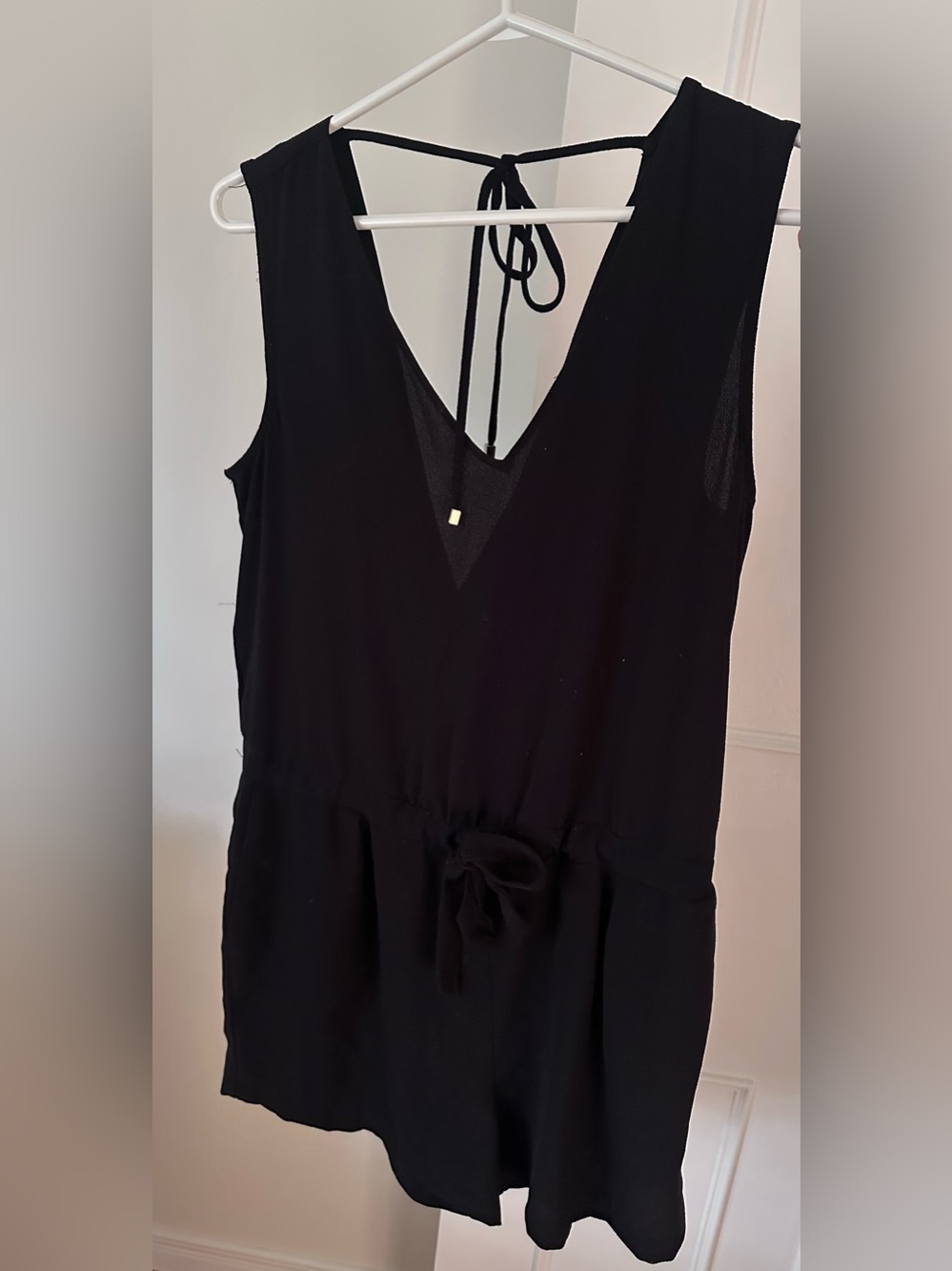 Zara Black Sleeveless V-Neck Romper with Tie Back